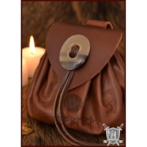 Sac en cuir médiéval avec bouton en corne