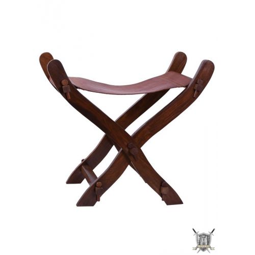chaise médiévale pliante bois et cuir