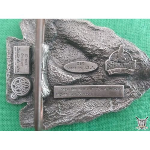 Boucle De Ceinture Vintage Amérindienne - Flèche Et Cheval, Années 90, étain