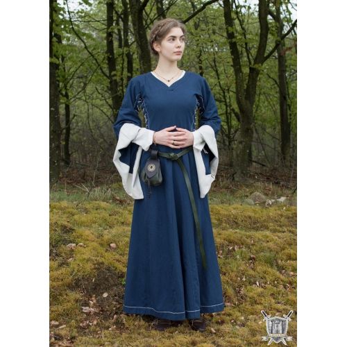 Robe médiévale coton naturel bleu