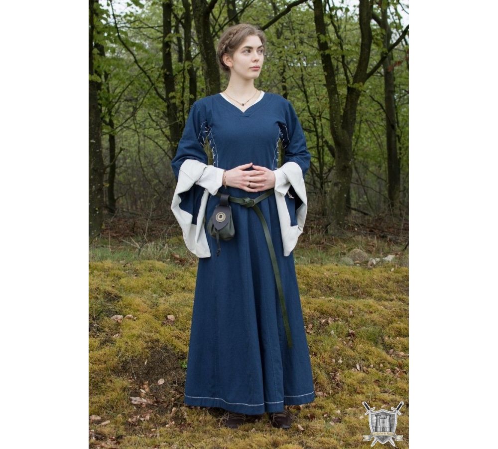 Robe médiévale coton naturel bleu