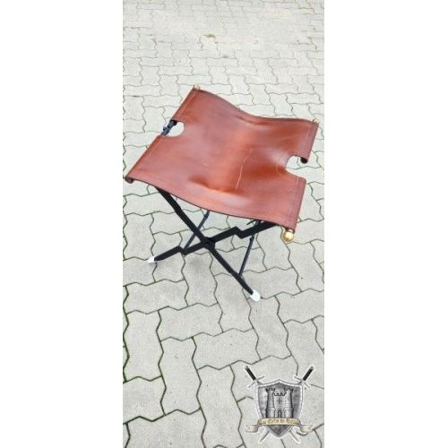 Tabouret pliant acier et cuir rustique