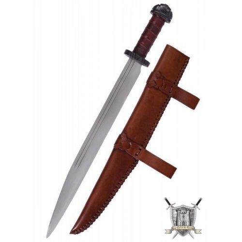 Longue dague viking seax poignée en cuir