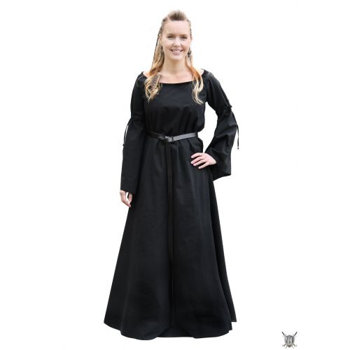 robe m&eacute;di&eacute;vale Burglinde avec manches en trompette, noir 100% coton